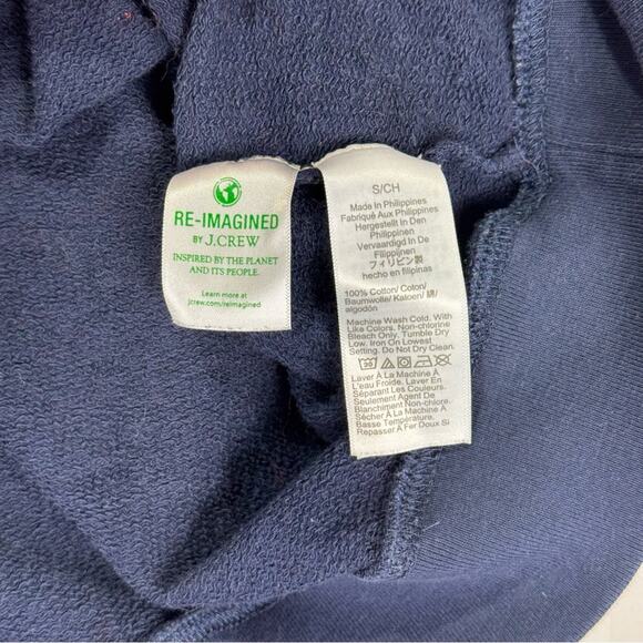 J. Crew Vintage Cotton Terry Pullover Navy Blue Crewneck Sweater Red Heart Small - Picture 3 of 5